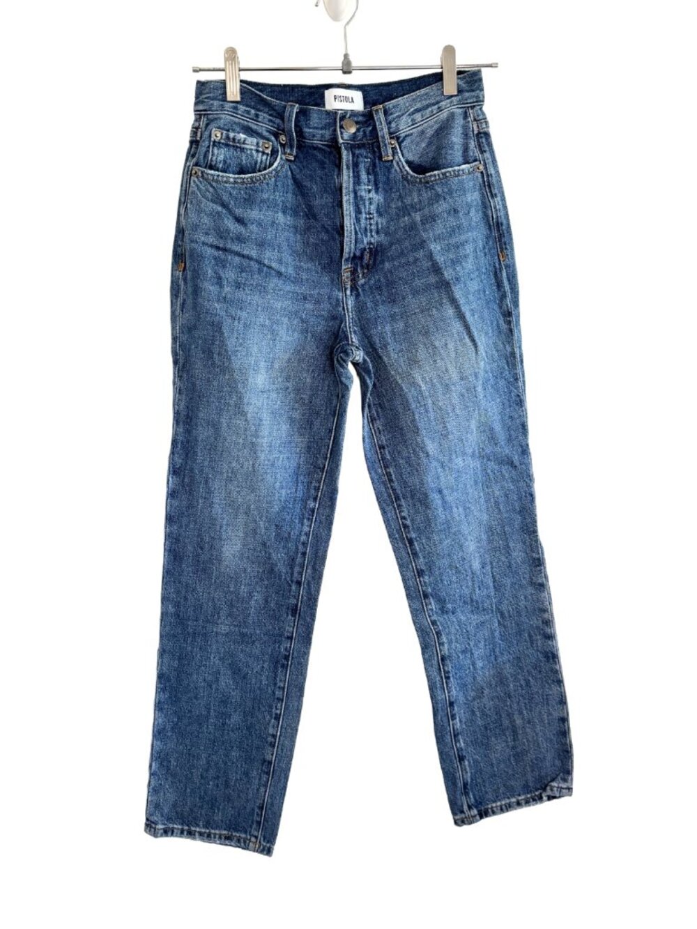 Pistola Charlie Blue Medium Wash High Rise Straight Leg Classic Ankle Jeans